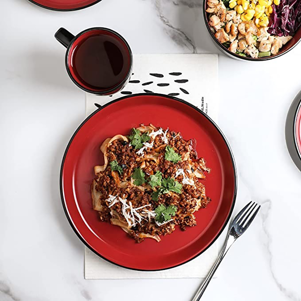 Juego de 16 PCS Platos de Cocina Vajilla de Tazas y Tazones - Rojo - Imagen 4