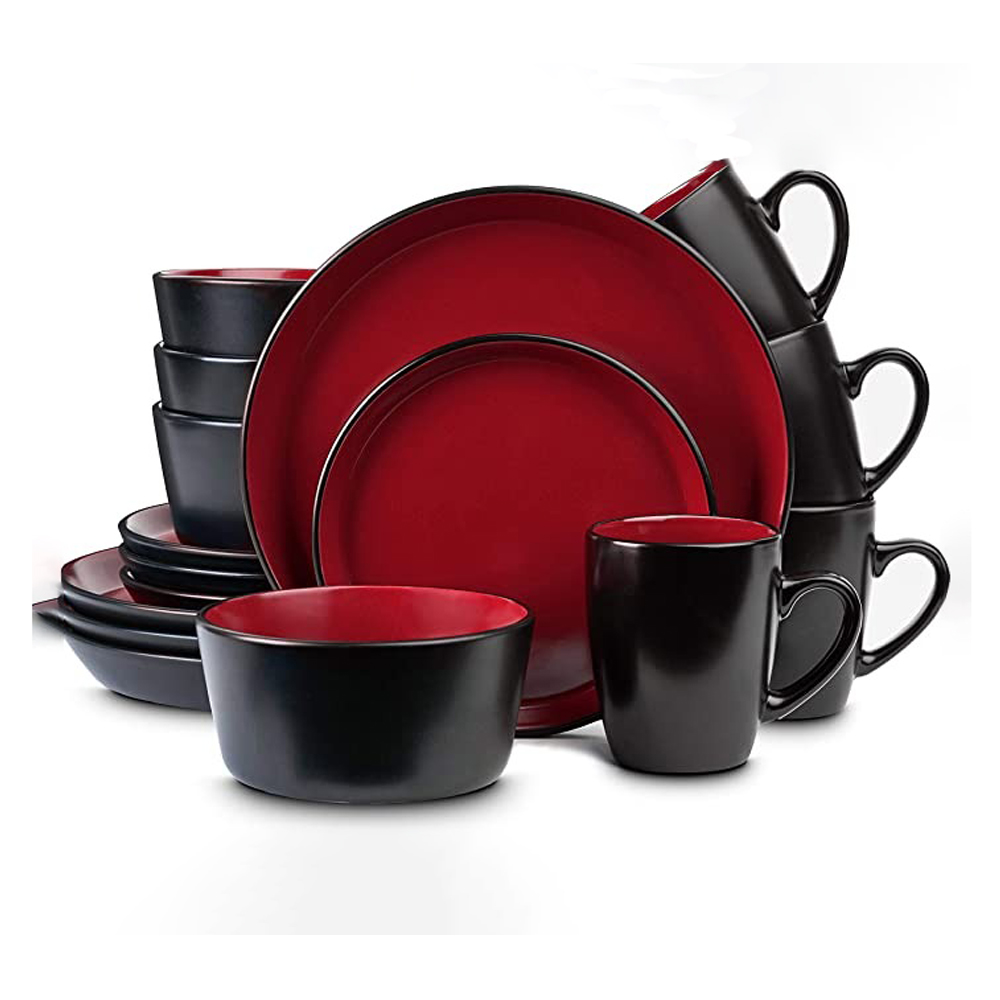Juego de 16 PCS Platos de Cocina Vajilla de Tazas y Tazones - Rojo