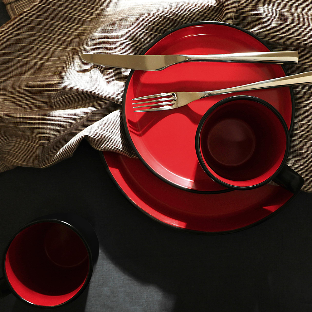 Juego de 16 PCS Platos de Cocina Vajilla de Tazas y Tazones - Rojo - Imagen 6