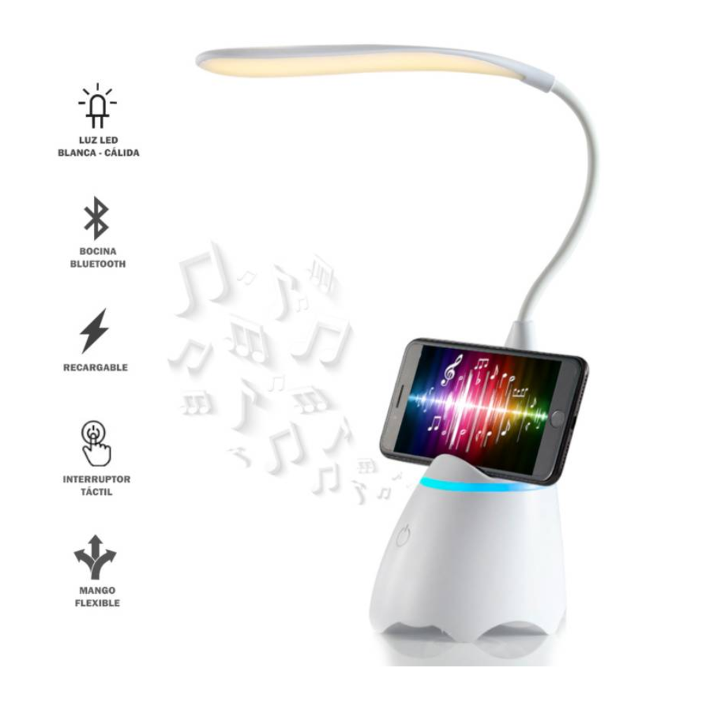Lámpara Led Inalámbrica con Bluetooth Porta Celular