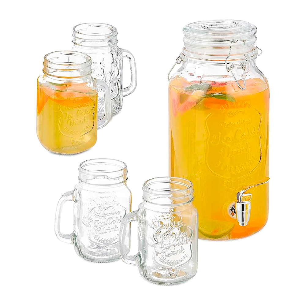 Set de 5 piezas Dispensador de Bebidas más Jarras con Sorbete