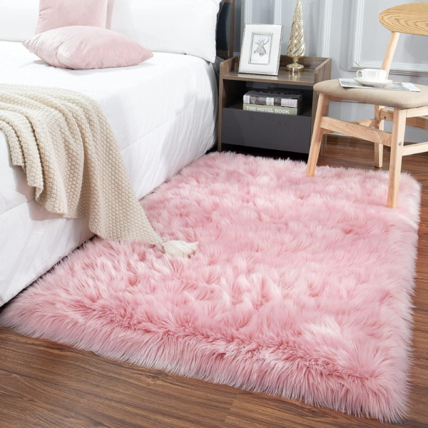 Alfombra de Peluche Bajada de Cama Decorativo para Dormitorio