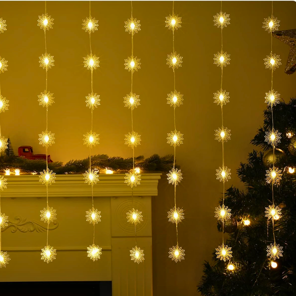 Luces Led Copo de Nieve Guirnalda de Decoración Navidad