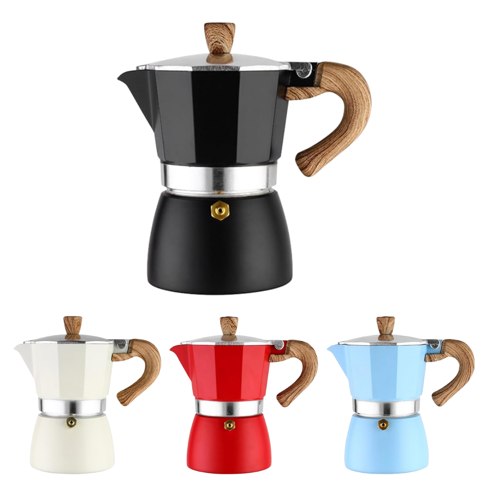Cafetera Italiana Mango de Madera y Aluminio 300ml