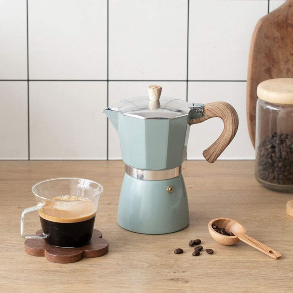 Cafetera Italiana Mango de Madera y Aluminio 300ml