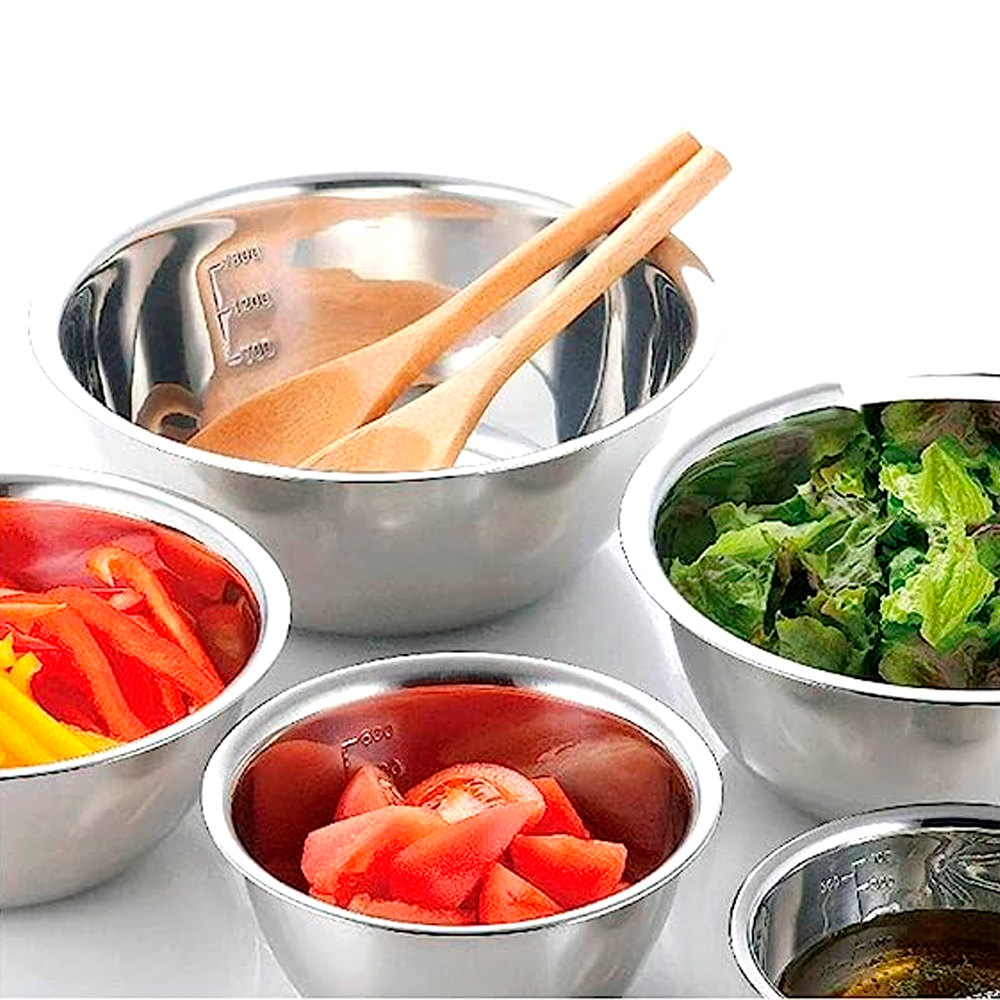 Juego de 5 Bowls de Acero Inoxidable Diferentes Tamaños