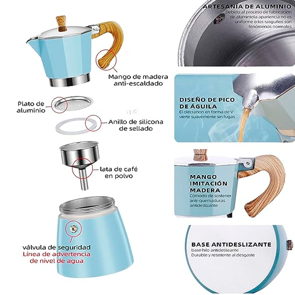Cafetera Italiana Mango de Madera y Aluminio 300ml