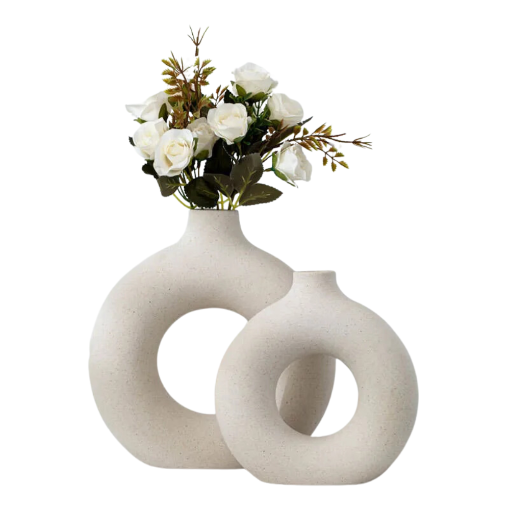 Juego de 2 Floreros de Cerámica Blanca para Decoración