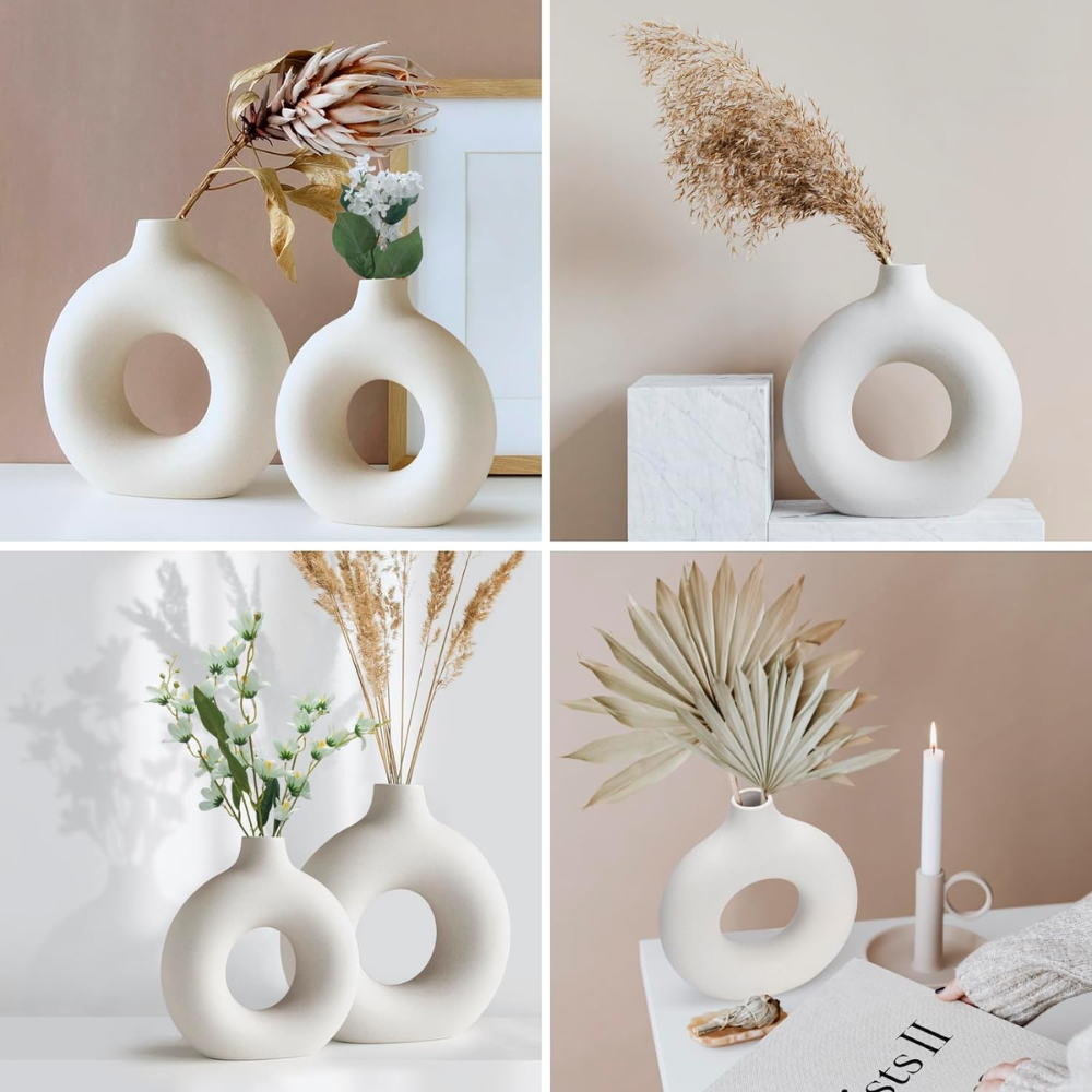 Juego de 2 Floreros de Cerámica Blanca para Decoración