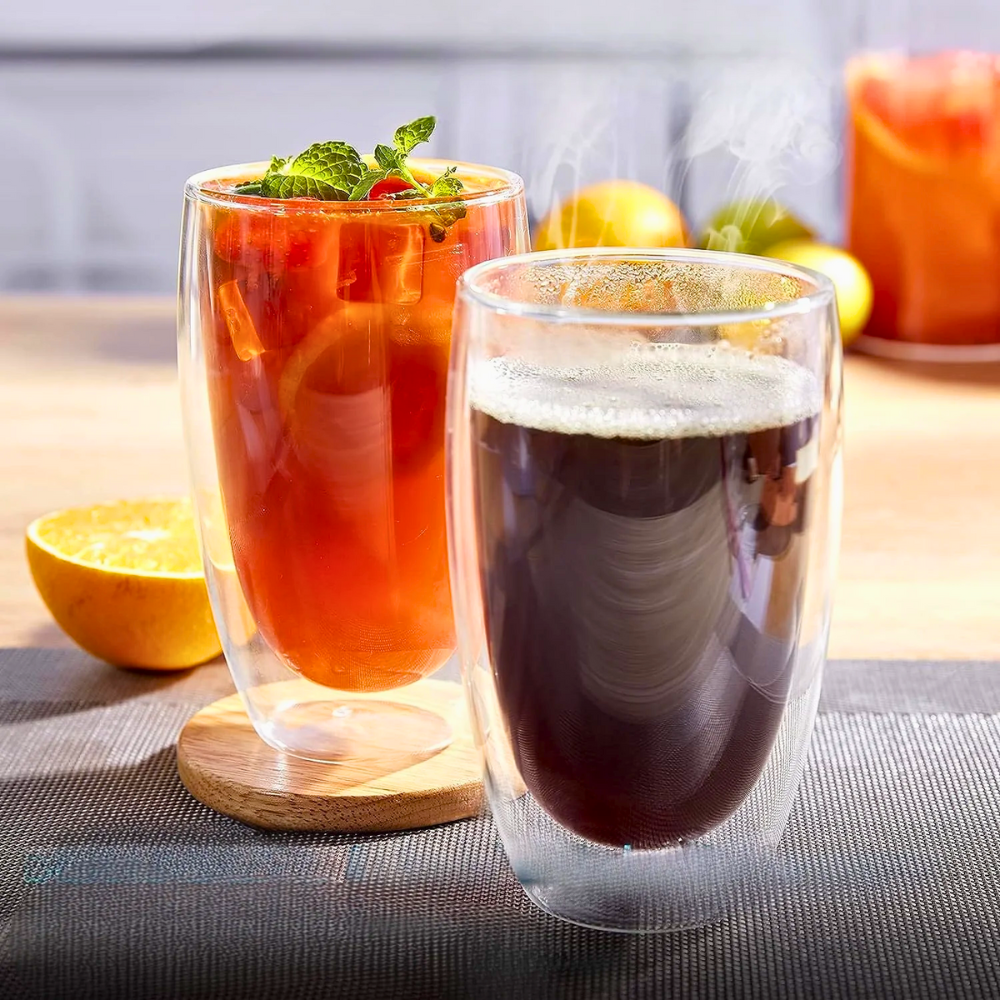 Set de 2 Vasos Doble Pared de Vidrio 400 ml