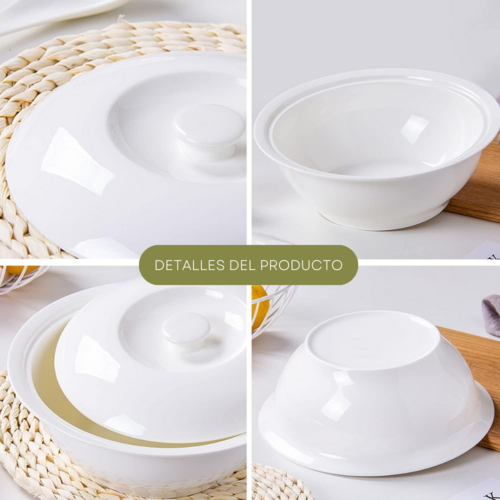 Cacerola Sopera con Tapa de Cerámica Blanca - Imagen 5
