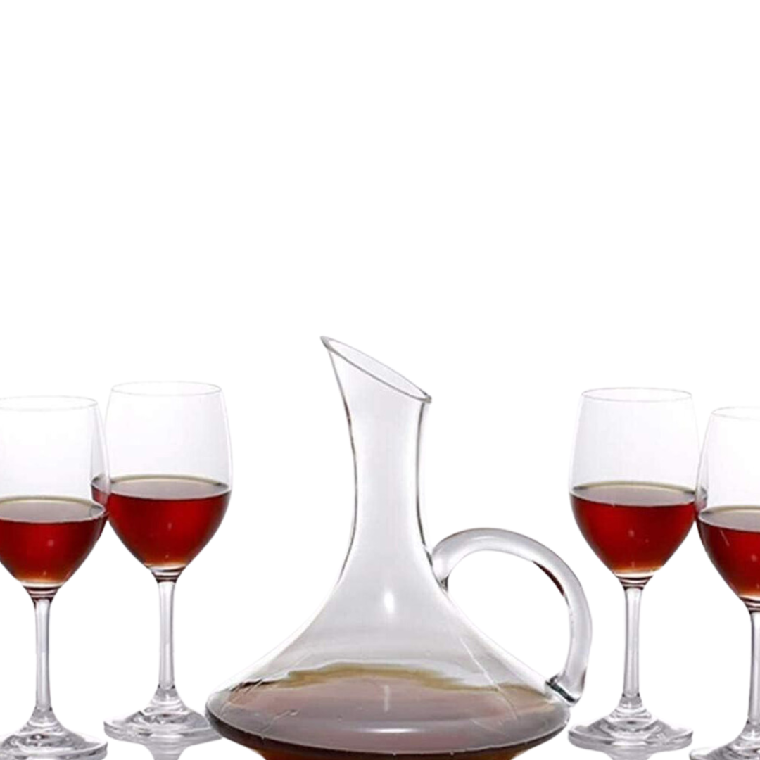 Set Decantador Jarra de Vidrio con Asa + Set de 6 Copas 330ml