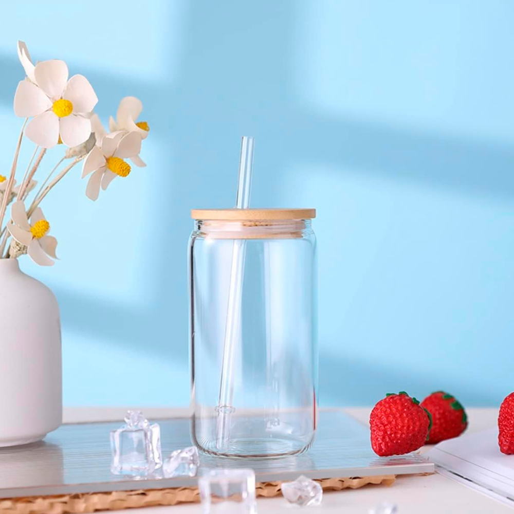 Pack de 2 Vasos de Vidrio con Tapa de Bambú y Sorbete - Imagen 5