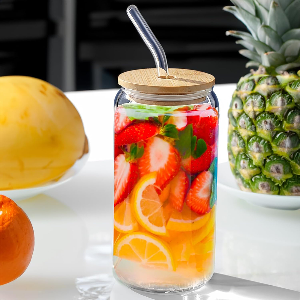 Pack de 2 Vasos de Vidrio con Tapa de Bambú y Sorbete - Imagen 2