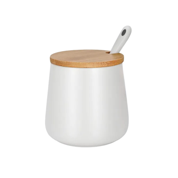 Azucarero de Cerámica con Cuchara y Tapa de Bambú