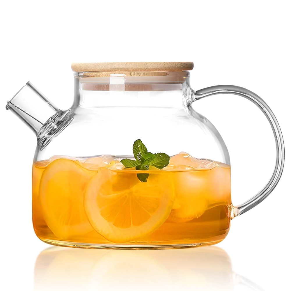 Tetera Recta de Vidrio con Tapa de Bambú 1000 ml