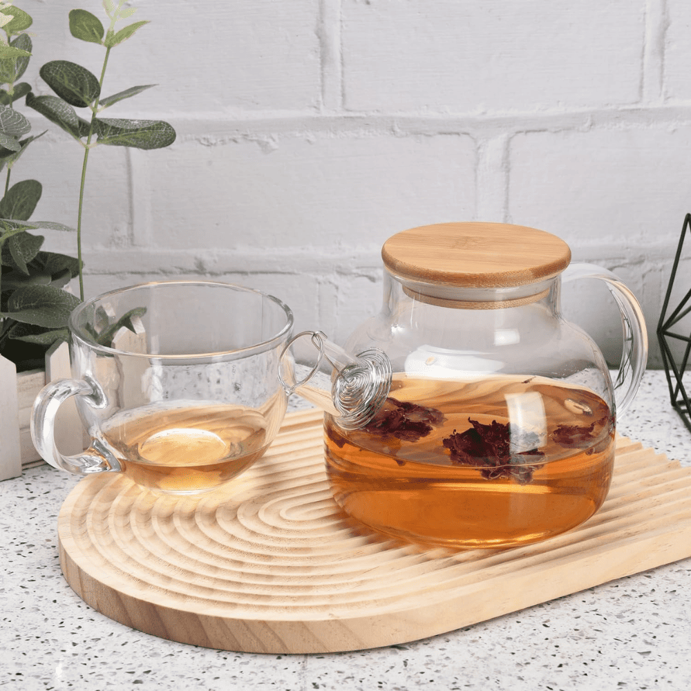 Tetera Recta de Vidrio con Tapa de Bambú 1000 ml - Imagen 9