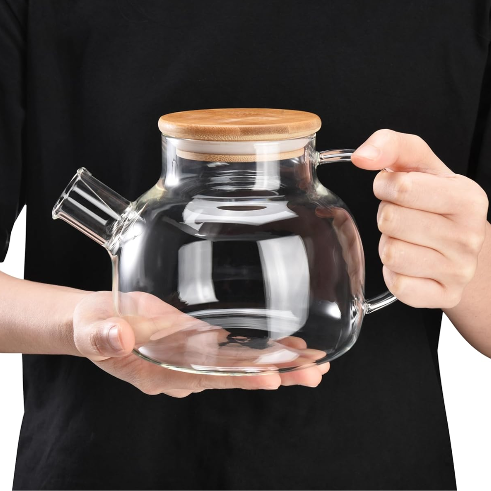 Tetera Recta de Vidrio con Tapa de Bambú 1000 ml - Imagen 8