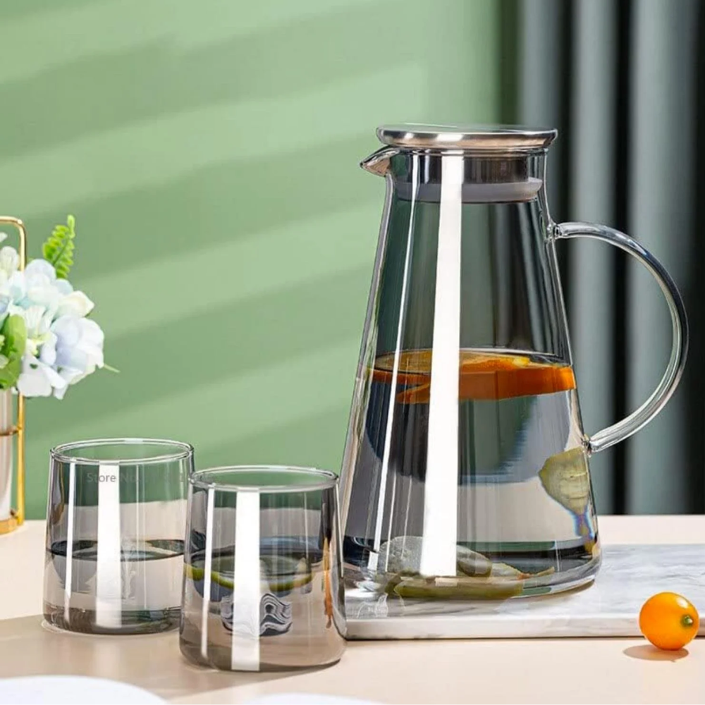 Set Jarra con 6 Vasos de Vidrio Color Gris - Imagen 2