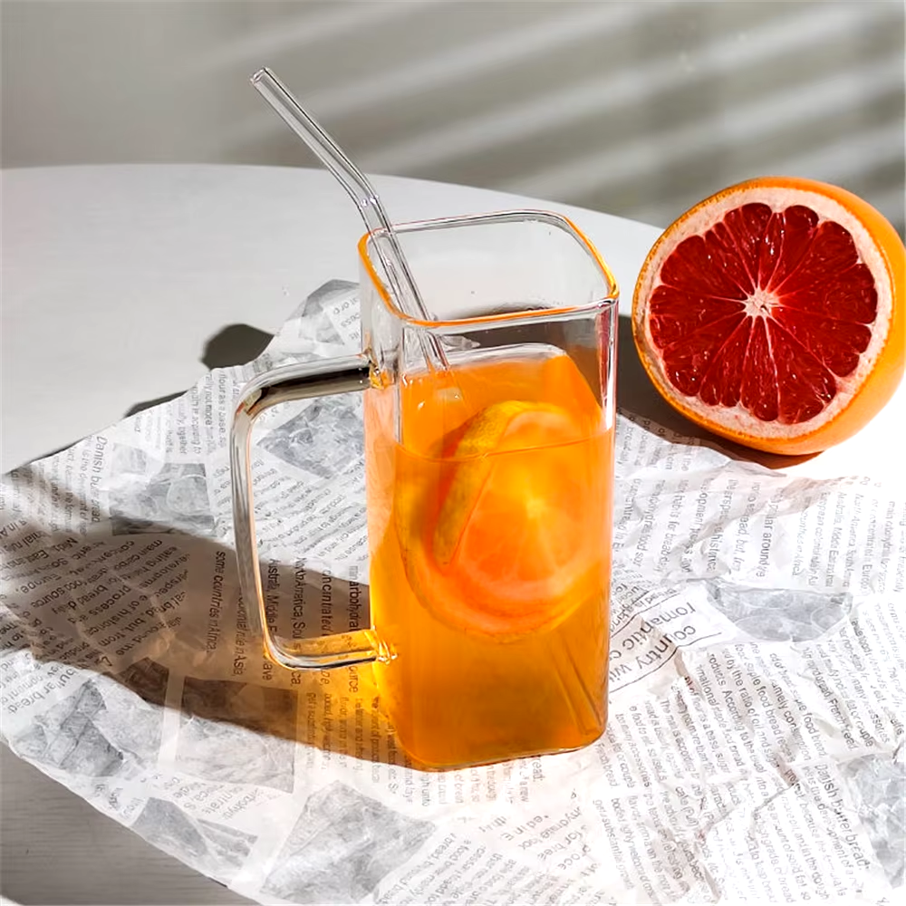 Set de 2 Vasos Cuadrados de Vidrio con Tapa de Bambú y Sorbete - Imagen 8