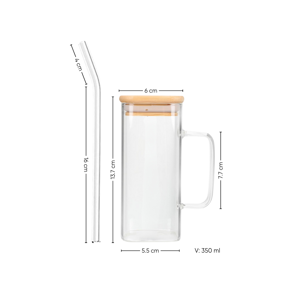 Set de 2 Vasos Cuadrados de Vidrio con Tapa de Bambú y Sorbete - Imagen 10
