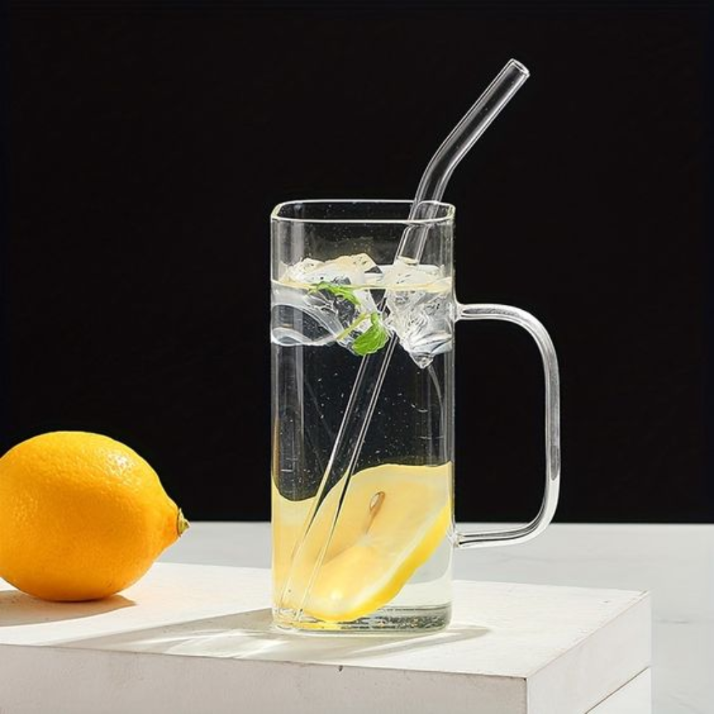 Set de 2 Vasos Cuadrados de Vidrio con Tapa de Bambú y Sorbete - Imagen 5