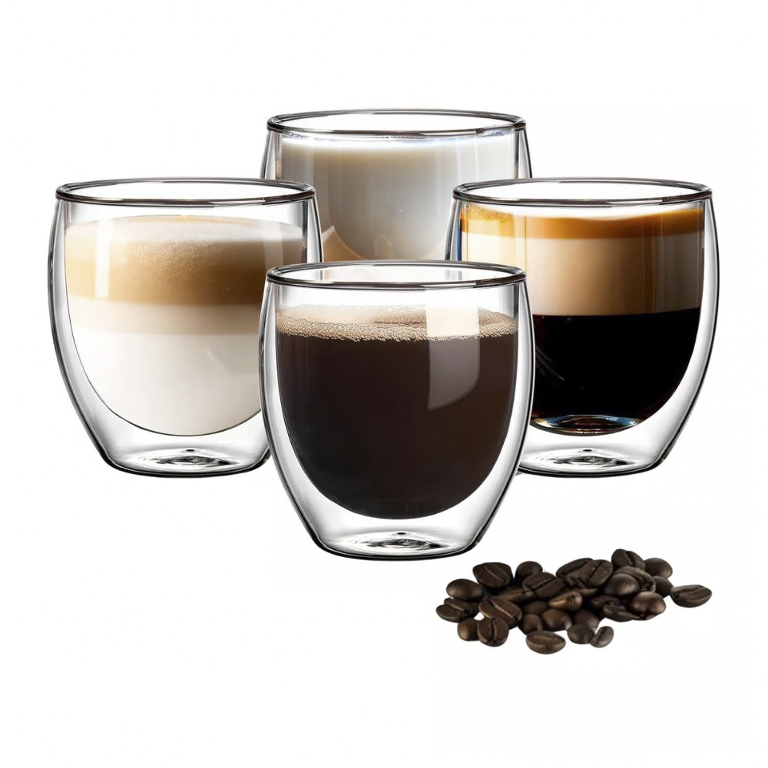 Pack de 4 Vasos Expreso Doble Pared de Vidrio 100 ml