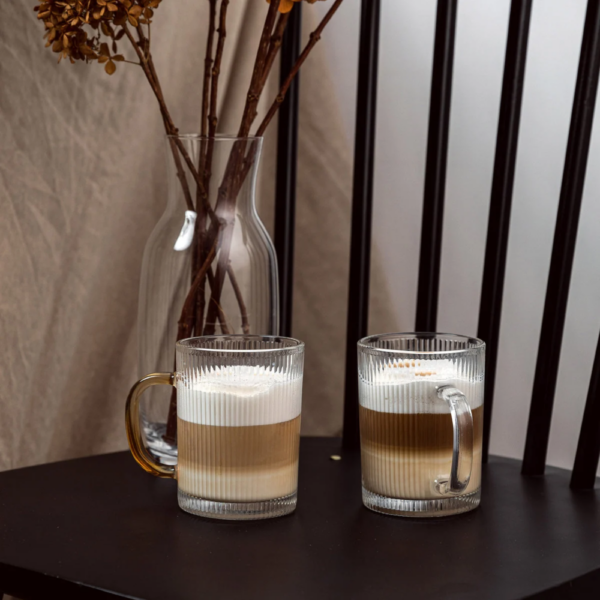 Set de 6 Tazas Acanaladas de Vidrio Asa de Colores 310 ml - Imagen 4