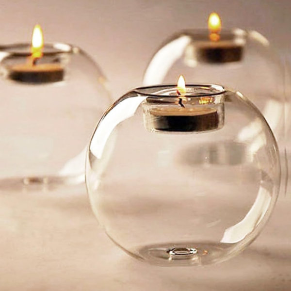 Pack de 2 Candelabros Redondo de Vidrio con Portavela - Imagen 2