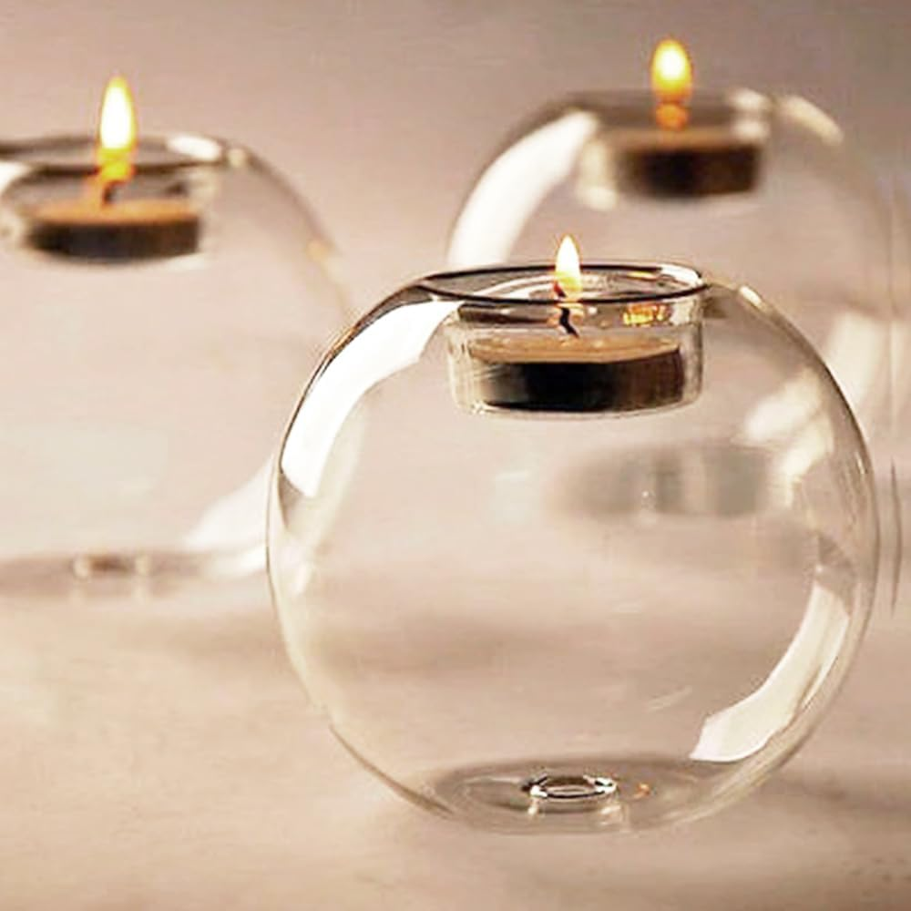 Pack de 2 Candelabros Redondo de Vidrio con Portavela - Imagen 2