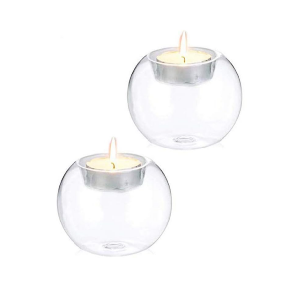 Pack de 2 Candelabros Redondo de Vidrio con Portavela