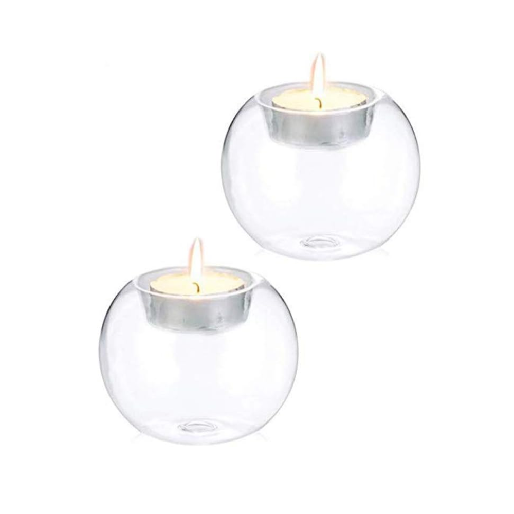 Pack de 2 Candelabros Redondo de Vidrio con Portavela