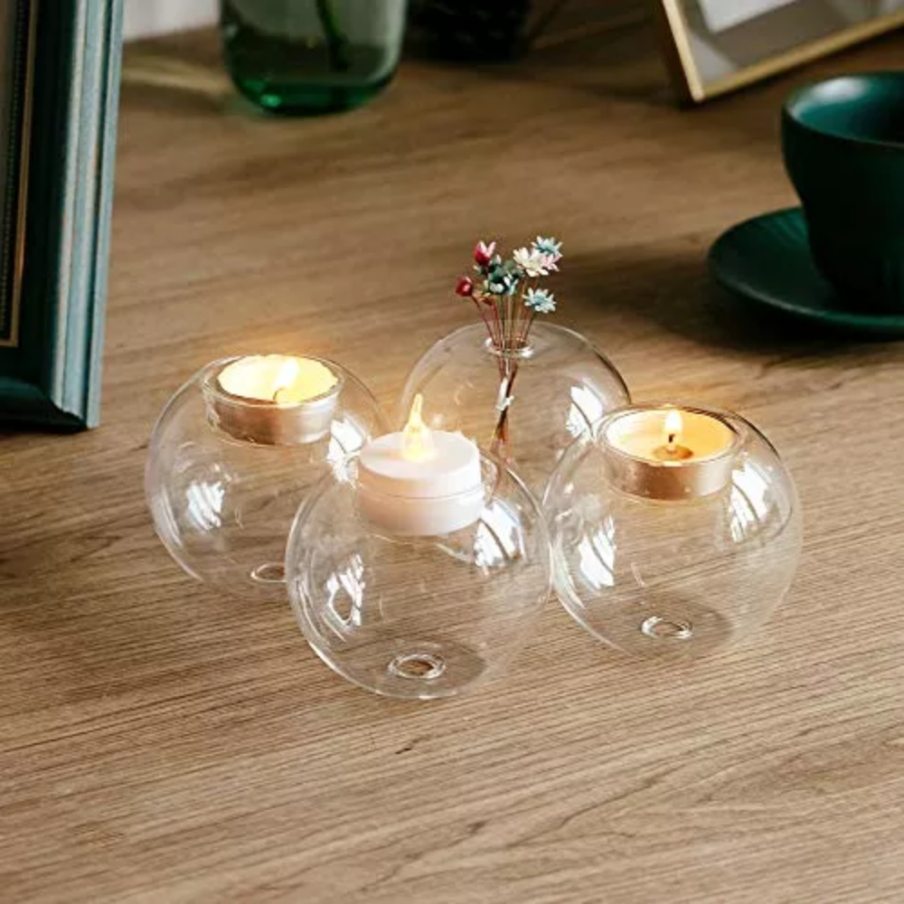 Pack de 2 Candelabros Redondo de Vidrio con Portavela - Imagen 3