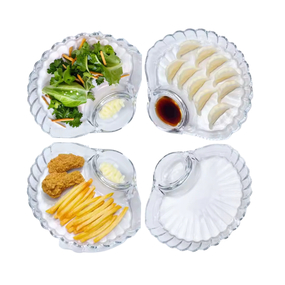 Set de 4 Platos de Vidrio de Concha Marina para Aperitivos