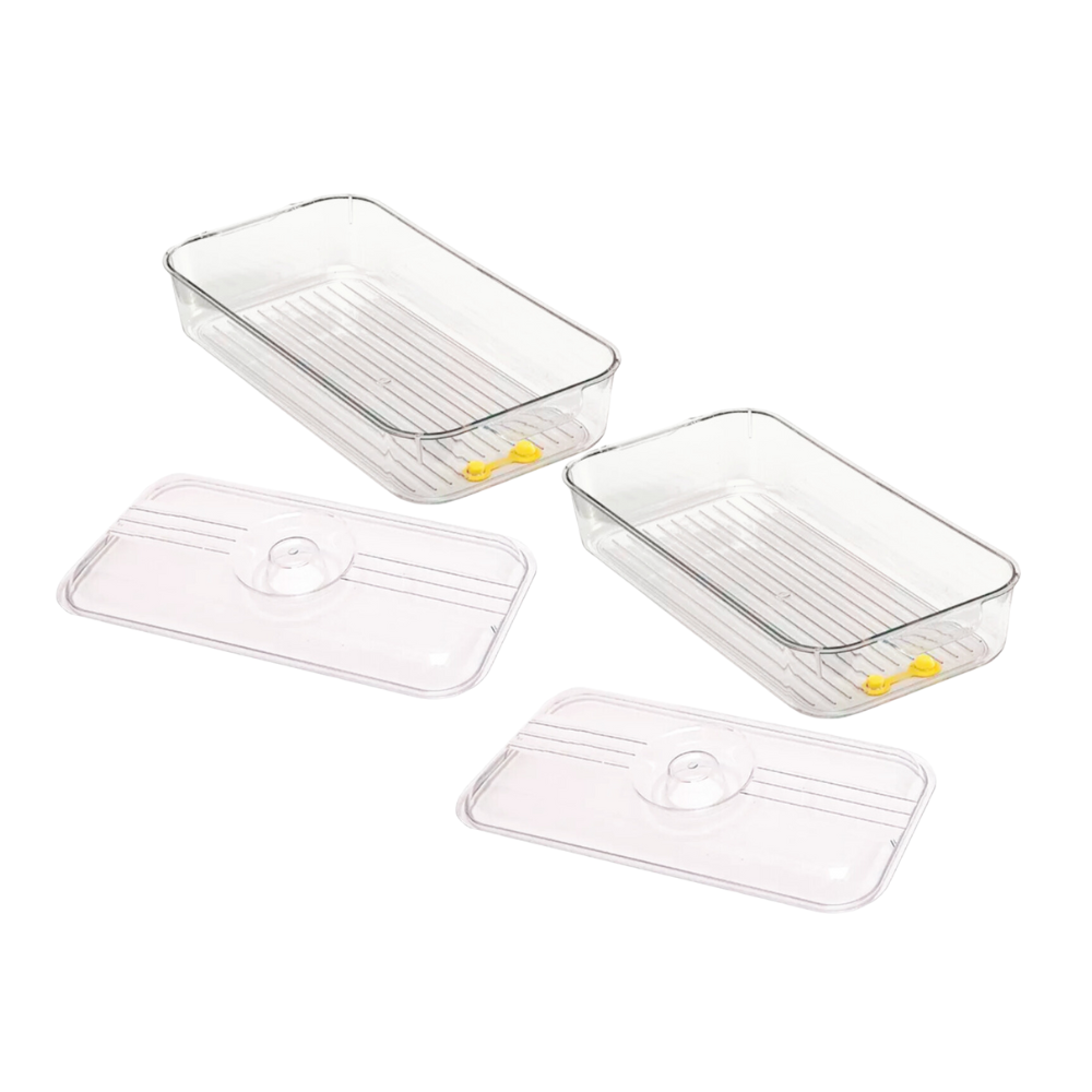 Pack de 2 Cajas de Almacenamiento Baja para Refrigerador con Drenaje 20 cm