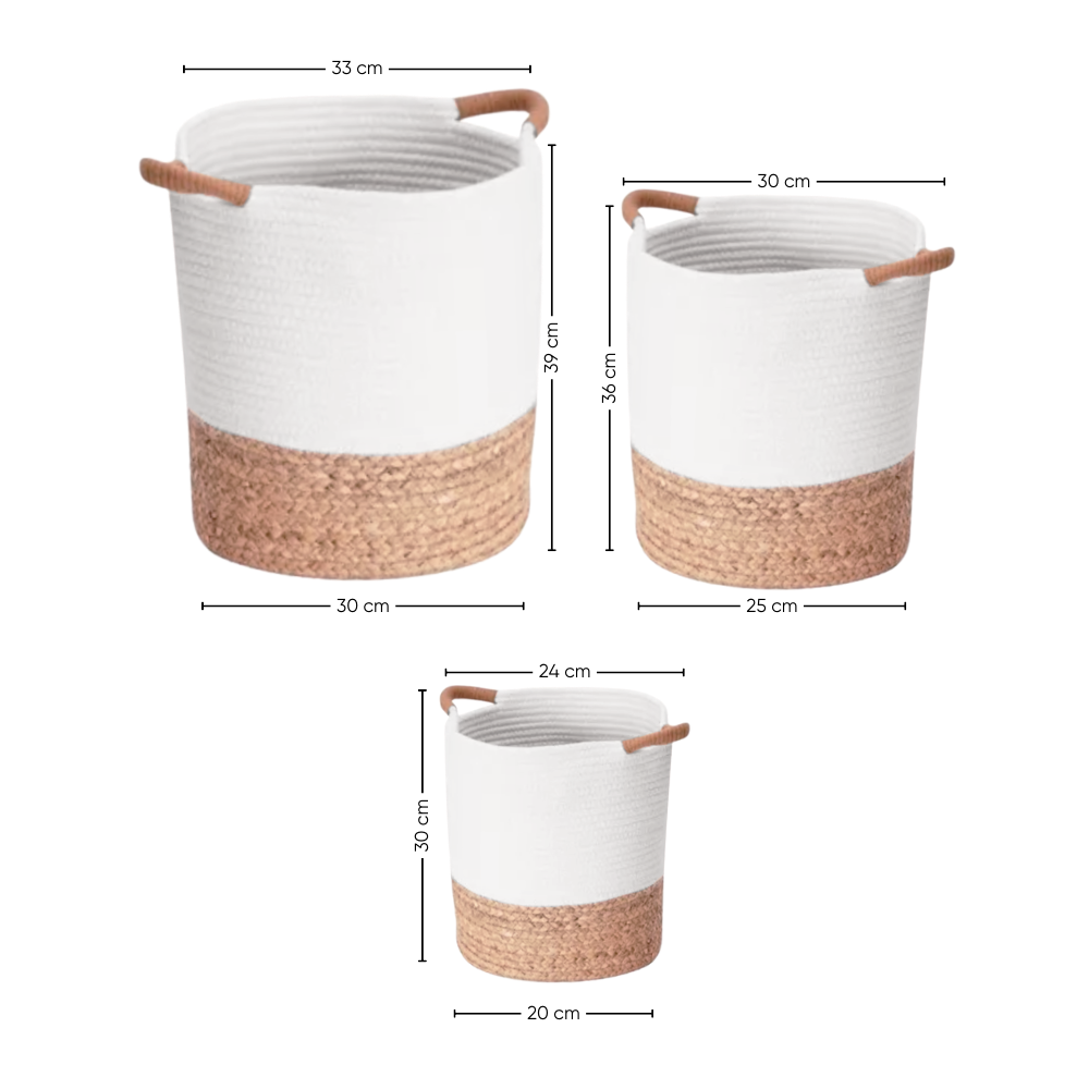 Juego de 3 Cestas para Almacenamiento de Cuerda Tejida con Asa - Imagen 7