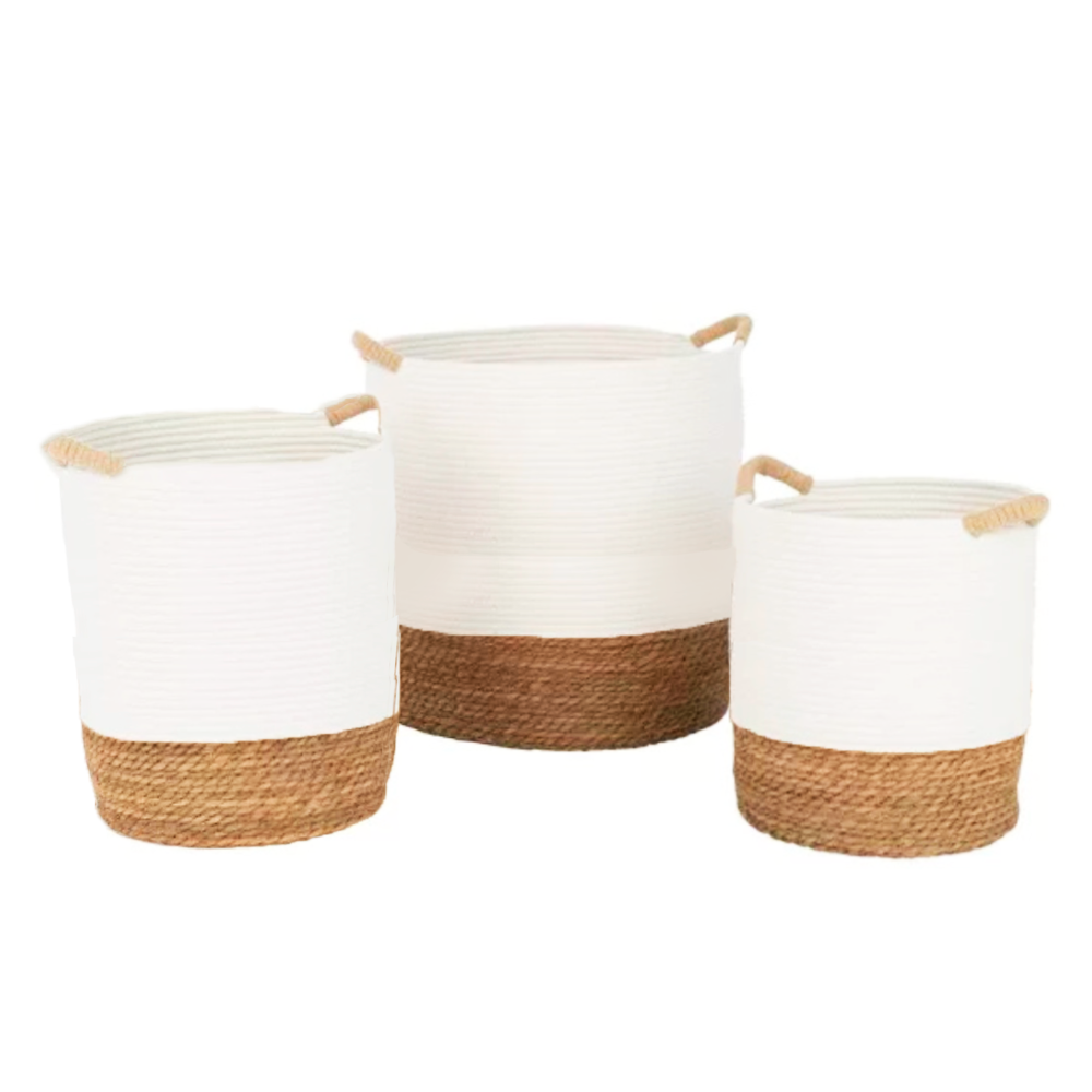 Juego de 3 Cestas para Almacenamiento de Cuerda Tejida con Asa