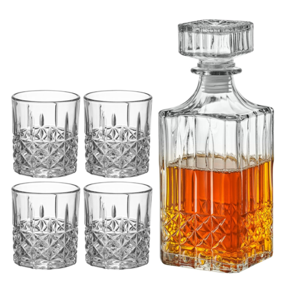 Kit Licorera para Whisky de 1000 ml y Vasos de Vidrio