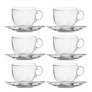 Set de 6 Tazas más Plato de Vidrio Transparente para Café