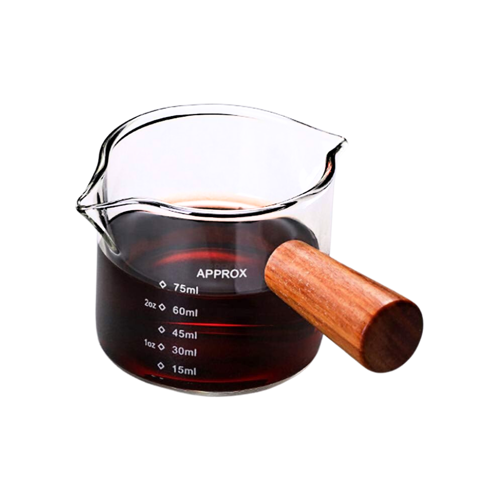 Taza Medidora Doble Boquilla con Mango de Madera 75ml