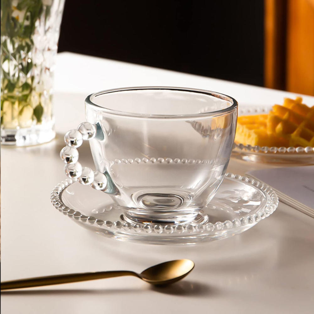 Set de 6 Tazas y Plato de Vidrio Borde de Esferas 210 ml - Imagen 6