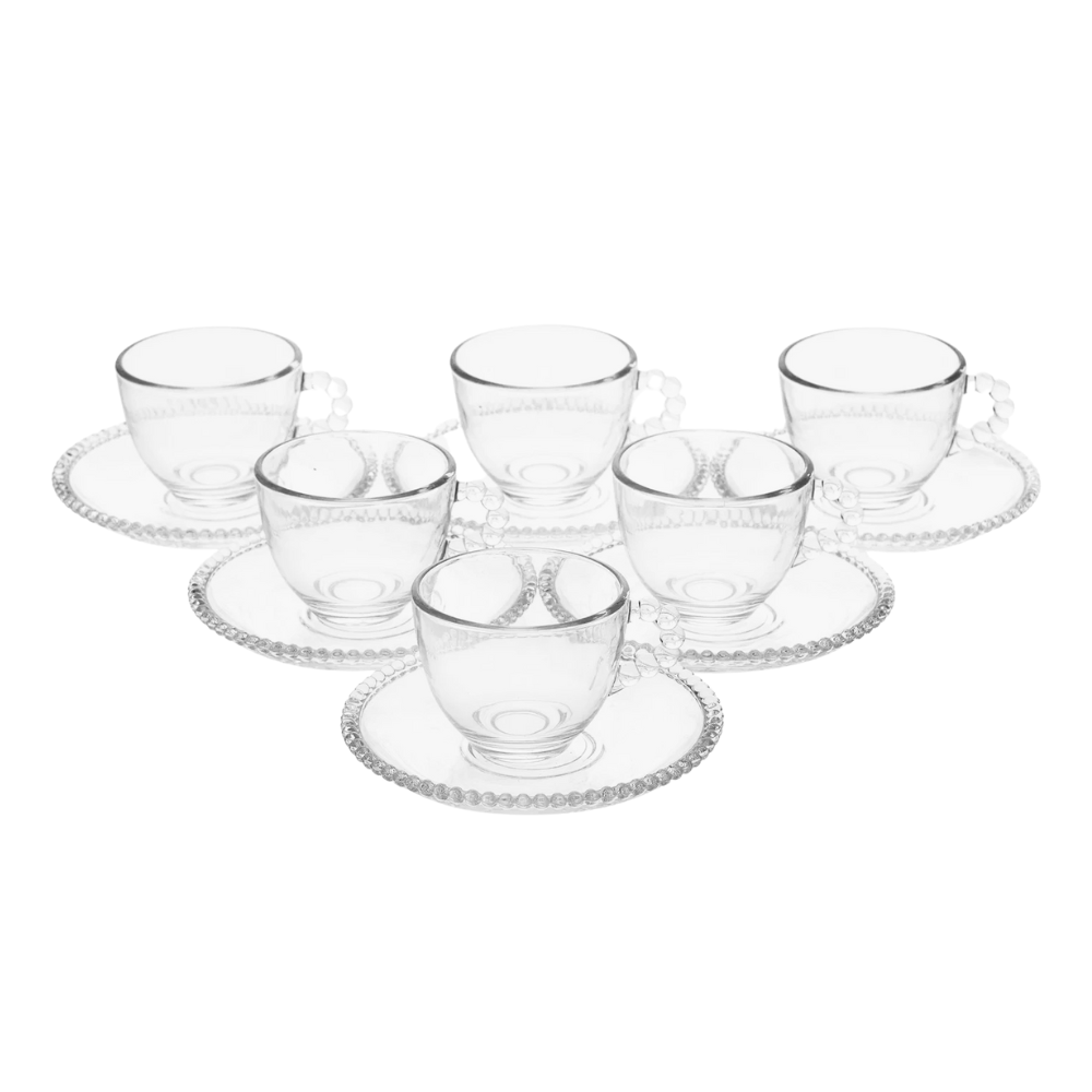 Set de 6 Tazas y Plato de Vidrio Borde de Esferas 210 ml - Imagen 7
