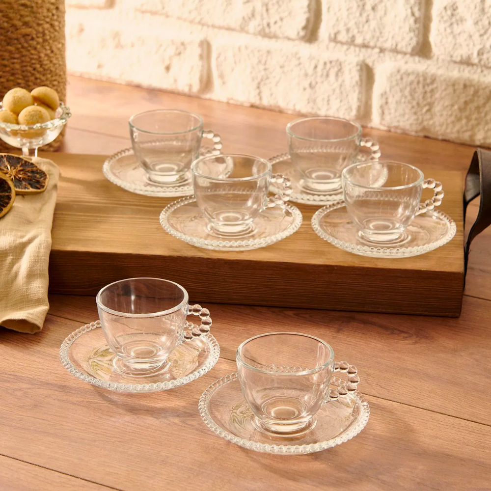 Set de 6 Tazas y Plato de Vidrio Borde de Esferas 210 ml - Imagen 4