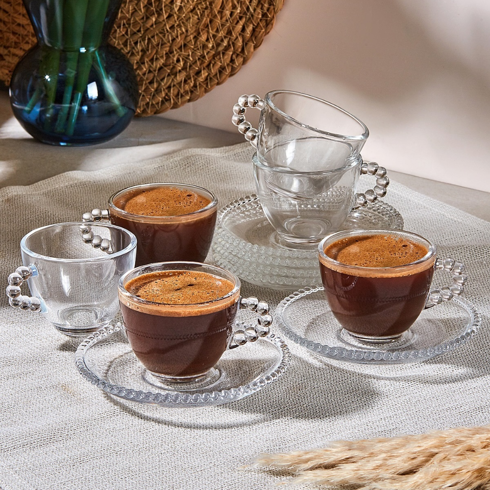 Set de 6 Tazas y Plato de Vidrio Borde de Esferas 210 ml - Imagen 2