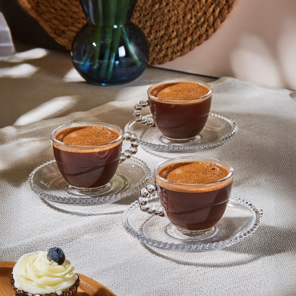 Set de 6 Tazas y Plato de Vidrio Borde de Esferas 210 ml - Imagen 3