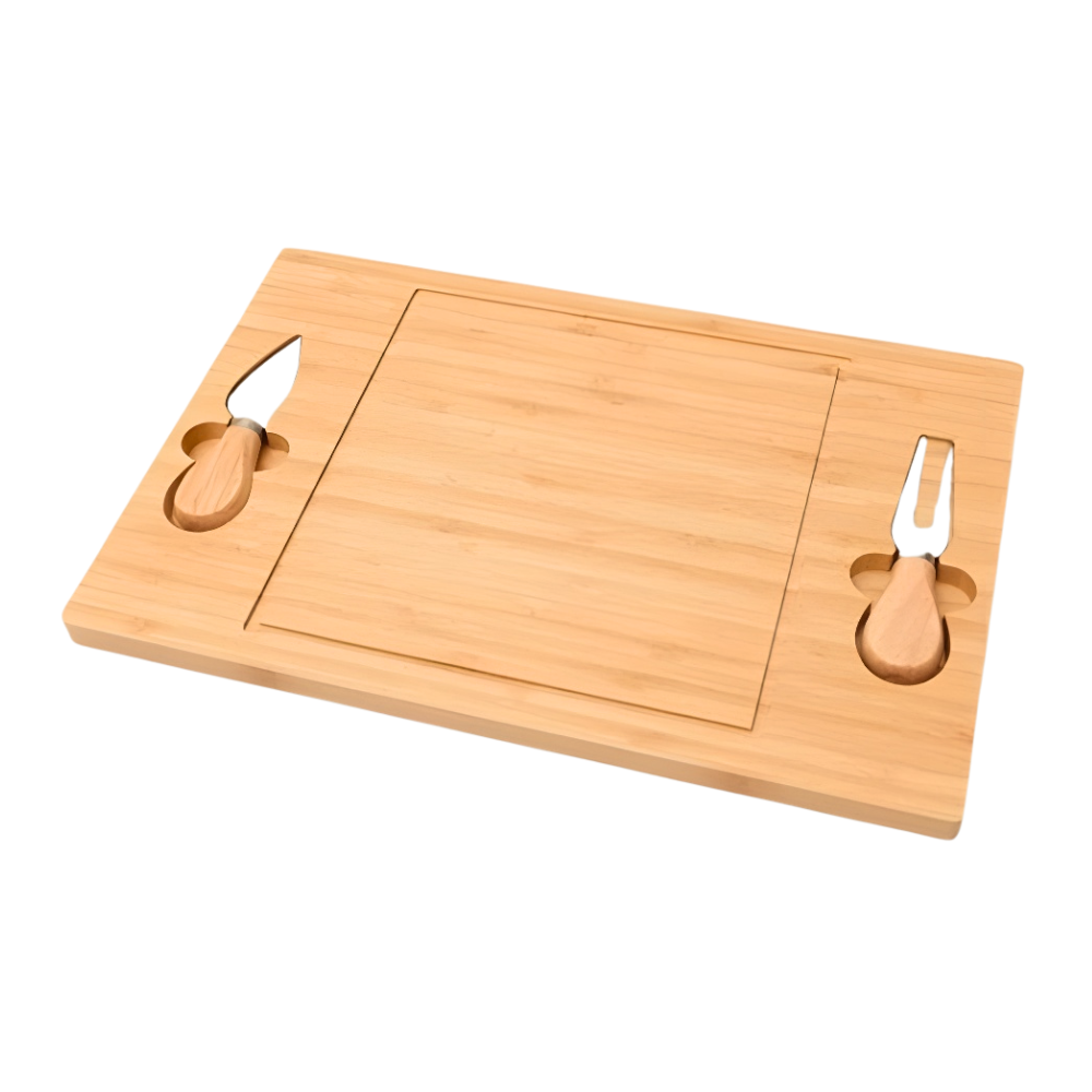 Tabla para Quesos de Bambú con Cuchillo Curvo y Punta